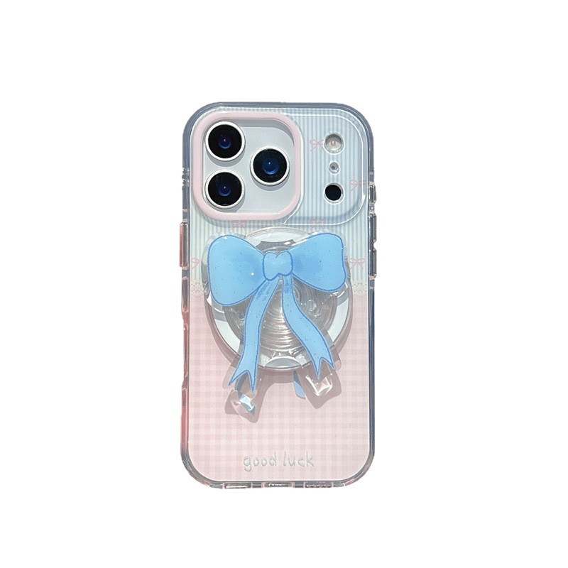 蓝条纹粉格纹蝴蝶结磁吸适用iPhone17苹果16ProMax/15/14手机壳女|undefined