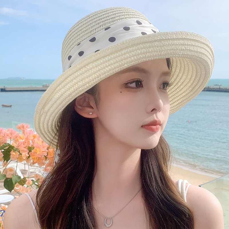 Children's Straw Hat With Wave Dot Pattern For Summer Sunshade_voghion.com