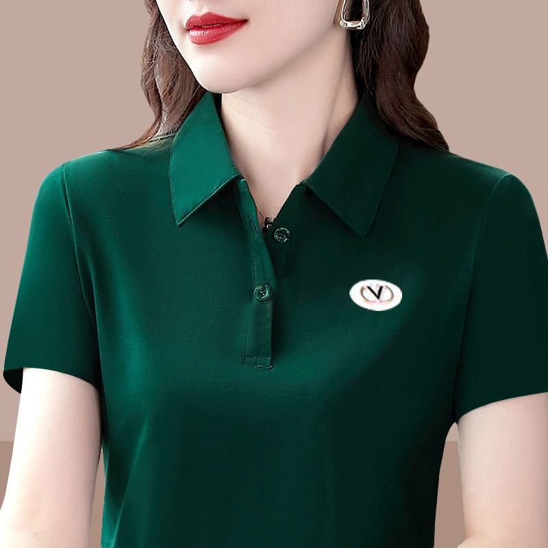 Middle-aged and Elderly Mother Summer Dress Women's T-shirt Short-sleeved High-grade Polo Shirt Casual plus size Solid Color Collar Base Top for Women Middle-aged and Elderly Mother Summer Dress Women's T-shirt Short-sleeved High-grade Polo Shirt Casual plus size Solid Color Collar Base Top for Women