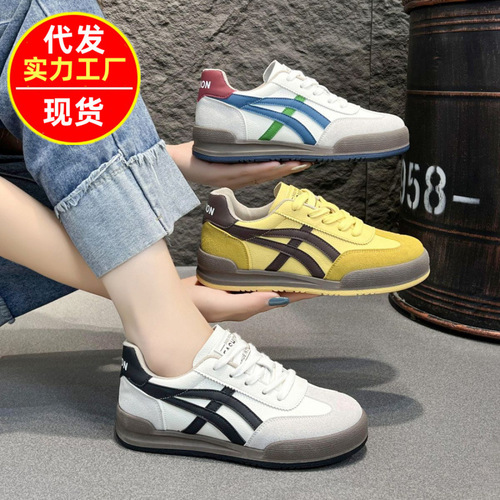 Korean Version Versatile Colorblock Retro Ballet Agan Shoes for Women 2025 Autumn Fashion Lightweight Casual Sports Shoes