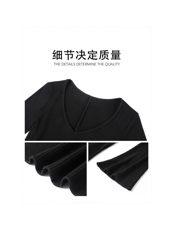 黑色针织长袖连衣裙女秋冬季巨好看v领修身风衣内搭长款包臀裙子|undefined
