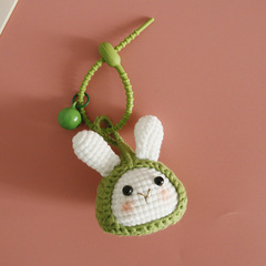 Creative handmade woven bamboo leaf rabbit plush, weaving woman's yarn crocheted white rabbit ornament, exquisite handmade plush