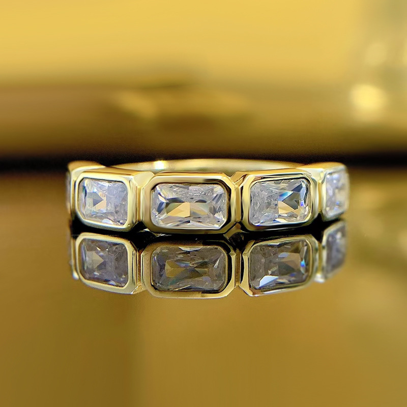 9g Weight Zircon Inlay Material 925 Sterling Silver Zircon Square Rings