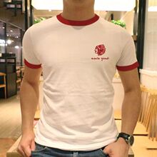 夏季新款af刺绣休闲圆领短袖T恤男纯棉修身吸汗透气打底衫半袖