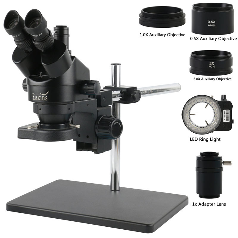 7-45倍三目 0.5X 1X 2X物镜工业显微镜 万向臂架 手机电路板检修