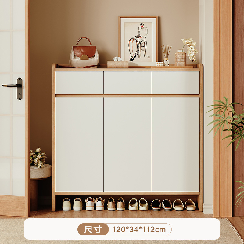 Gabinete de zapatos 2025 nueva puerta doméstica de madera maciza gabinete de almacenamiento integrado contra la pared de entrada rack de zapatos pasillo gabinete