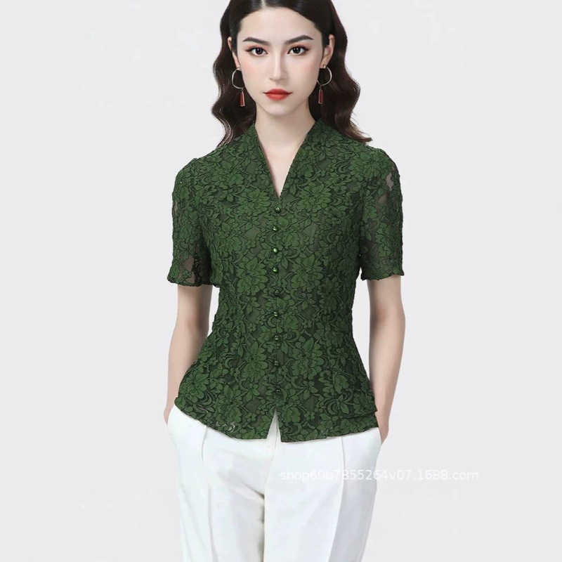 Dark Blue Embroidered Suit Collar Shirt, Slim Fit, New Arrival for Commuting, High-End Women's Fashion, Stylish and Sophisticated Dark Blue Embroidered Suit Collar Shirt, Slim Fit, New Arrival for Commuting, High-End Women's Fashion, Stylish and Sophisticated