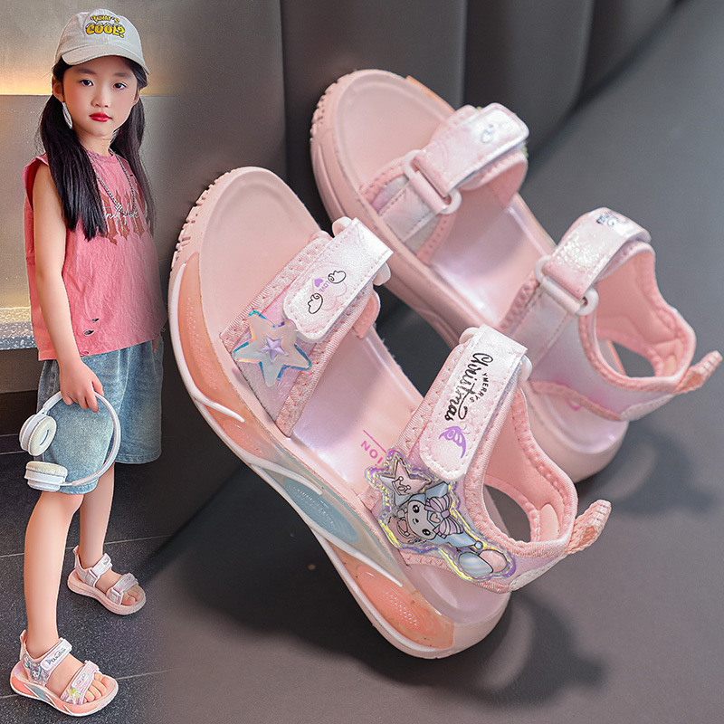 Zapatos de princesa para niñas de verano 2025 nueva moda sandalias de dibujos animados para niños zapatos de playa de dedo abierto suave image 5