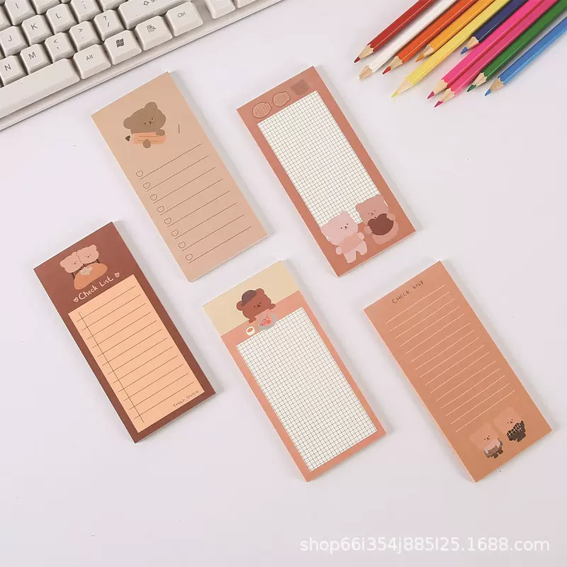 韩国ins网红饼干熊便签本长条可爱小熊学生便签留言本随身本