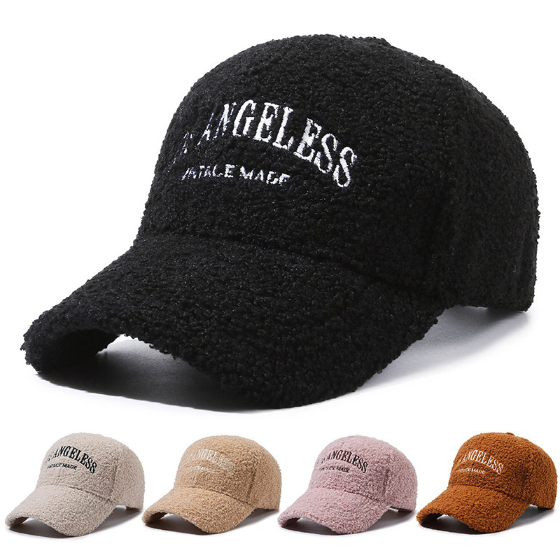 新款秋冬羊羔毛棒球帽字母刺绣时尚保暖鸭舌帽韩版潮流清新帽子女