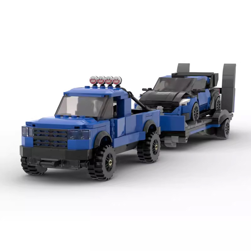MOC-40332 compatible with Lego Ford F150 Raptor and Ford Fiesta WRC trailer assembling 8 grid building blocks