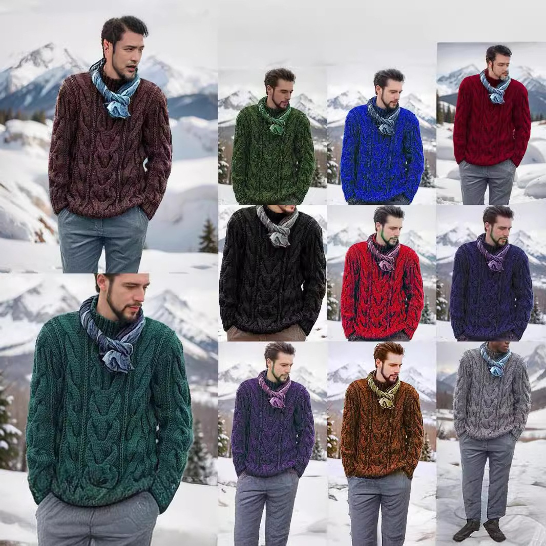 跨境新款时尚麻花针织毛衣男秋冬季可外穿内搭潮牌针织衫上衣男款