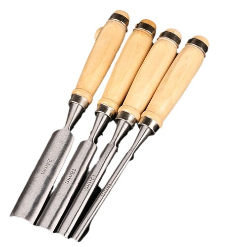 Inner edge round chisel woodworking chisel semi-round chisel wooden handle 4-piece set carving knife wood chisel woodworking tool carpenter carving chisel