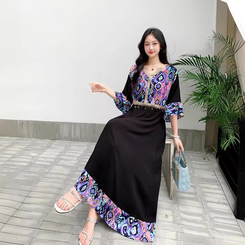 Women's Chinese-style modified summer dress with short sleeves, literary and retro ethnic style, Yunnan vacation dress