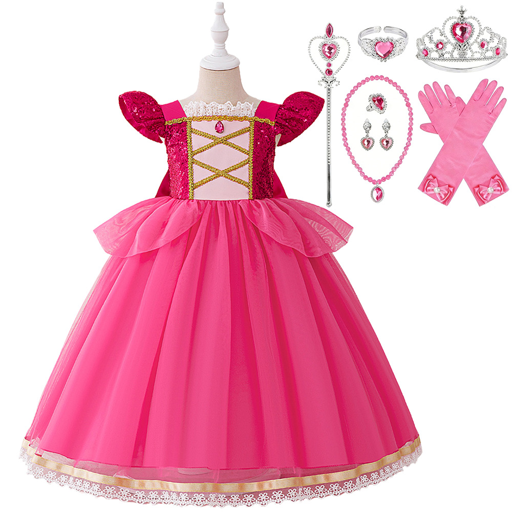 Vestido de juego de rol para niñas, disfraz de Rapunzel, vestido de cumpleaños con lentejuelas para niñas pequeñas.