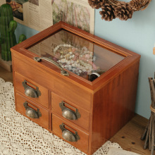 复古实木质抽屉收纳盒桌面文具饰品胶带化妆品整理多层zakka柜子