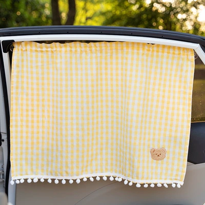 cup side window car side — Car curtains - plaid-curtains-bear-yellow