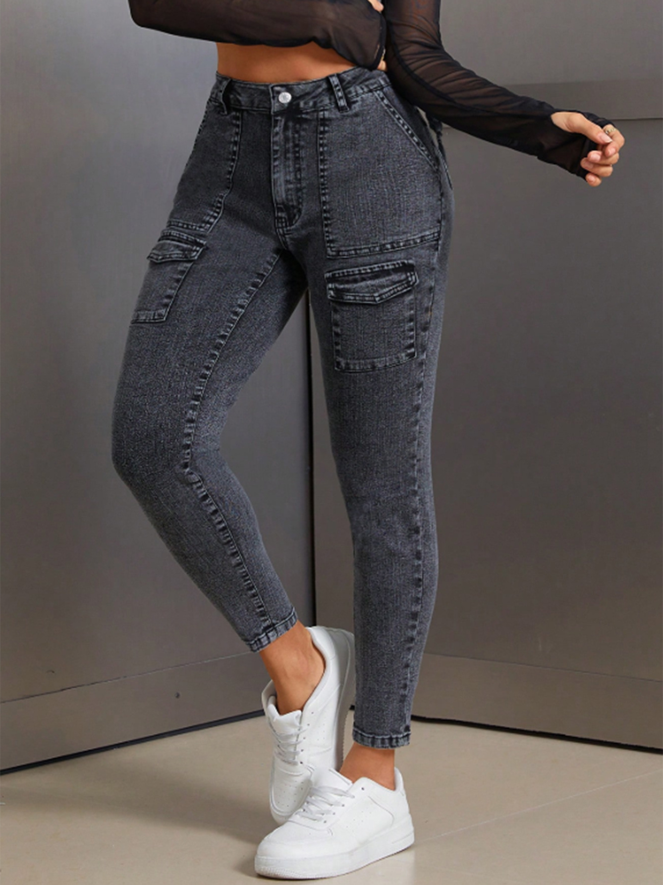 Women's High-Waisted Hip Lifting Skinny Jeans 15706# Elastic Denim Relaxed Everyday Wear Comfortable Feshion_ecoleips.com