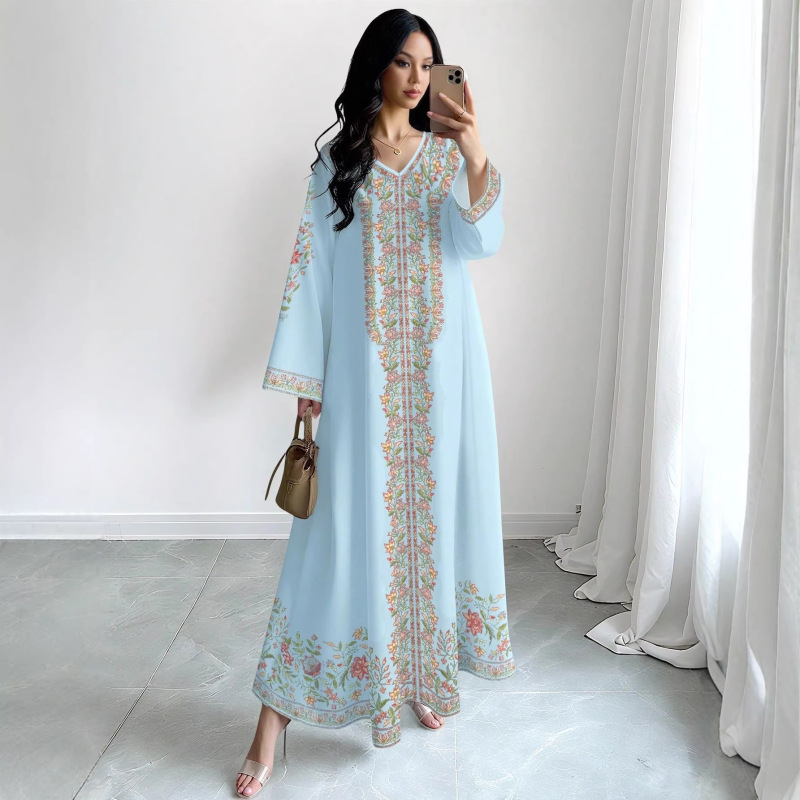 2026 Spring and Autumn Cross-Border Women's Floral Print Fashion Casual Loose Flared V-Neck Long Dress for Women 2026 Spring and Autumn Cross-Border Women's Floral Print Fashion Casual Loose Flared V-Neck Long Dress for Women