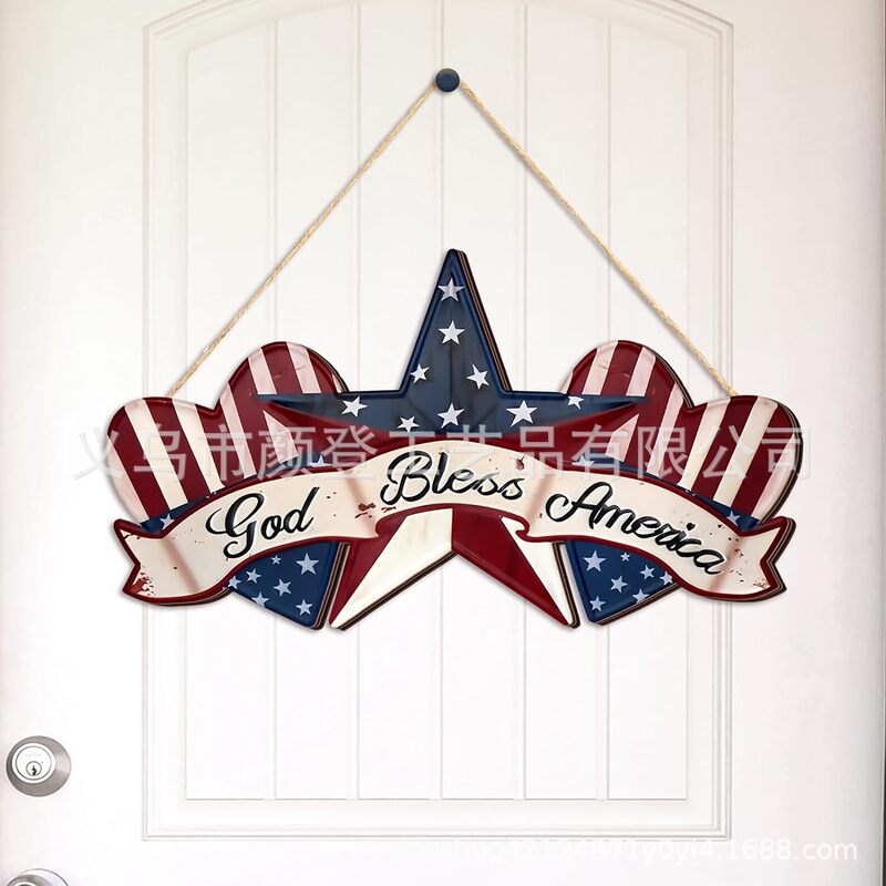 4th of July Door Logo Decoration Rustic Wooden Patriotic Garland Farmhouse Memorial Day Front Door Decoration