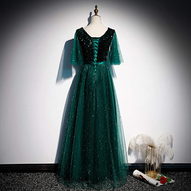Coro traje femenino adulto coro competencia ropa verde oscuro anfitrión elegante vestido