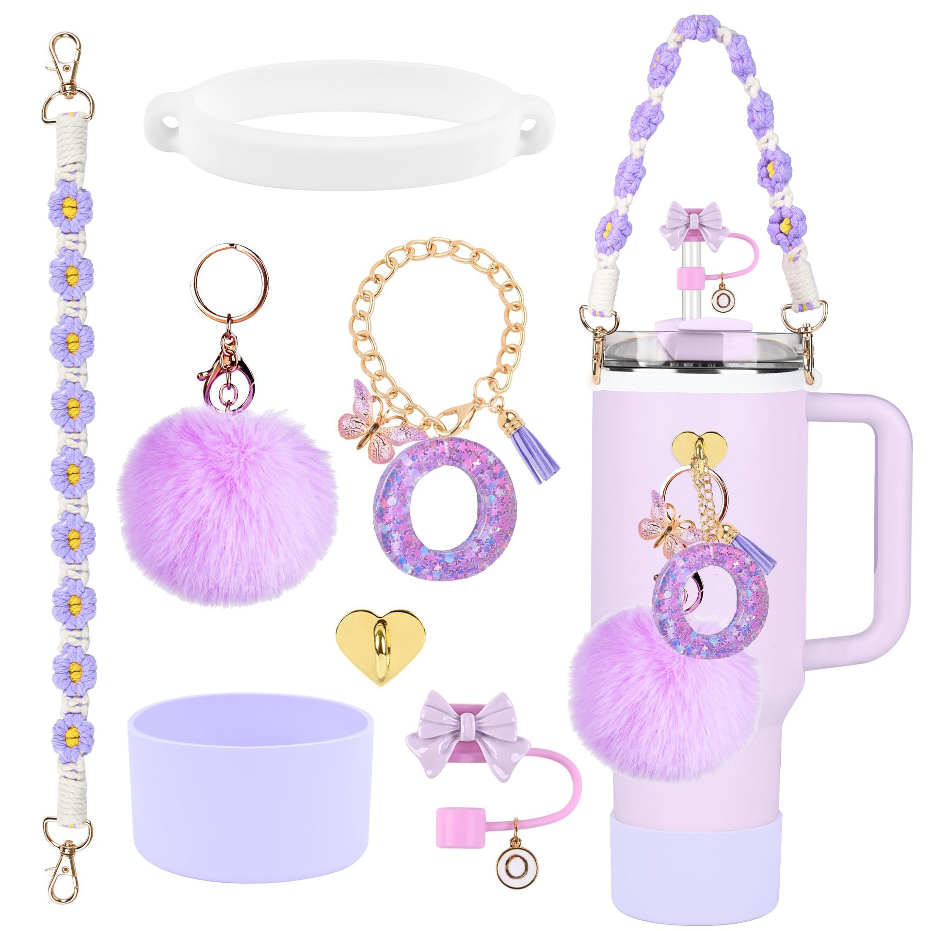Hot sale Stanley Cup accesorios set 10mm cubierta de paja letras mariposa cadena bola de silicona cubierta de taza