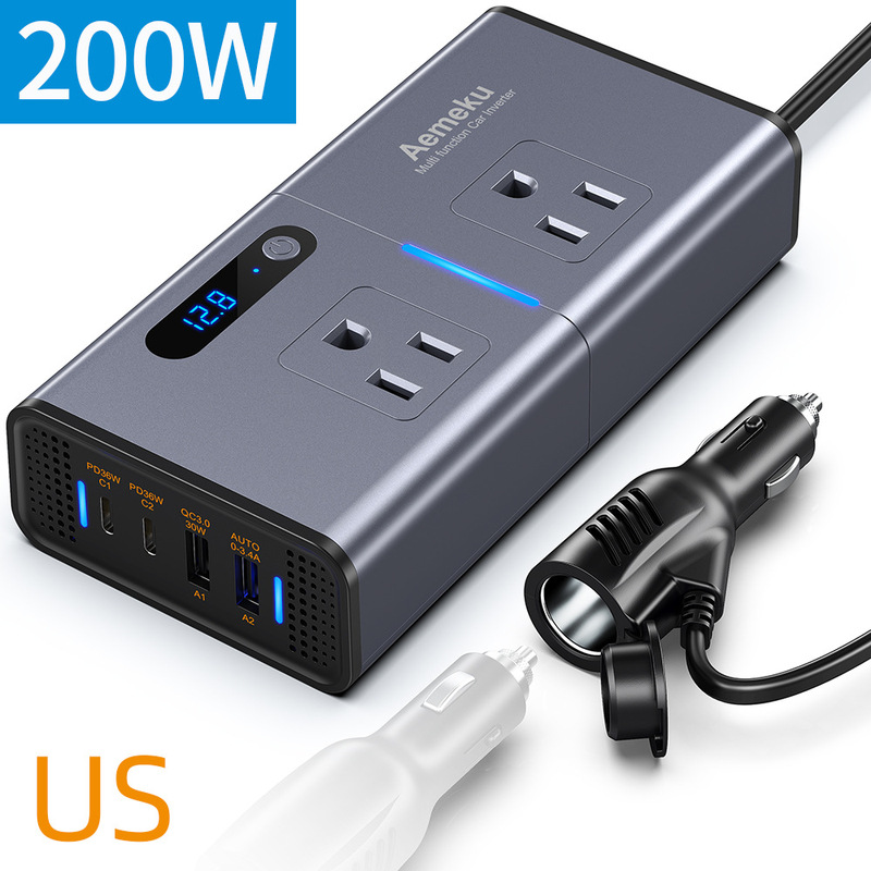 200W car inverter cigarette lighter USB fast charging power converter socket PD car charger Aemeku 200W car inverter cigarette lighter USB fast charging power converter socket PD car charger Aemeku