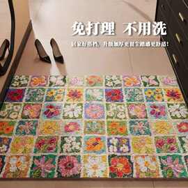 油画风花朵入户地垫耐脏免洗丝圈可剪裁进门口地毯现代简约门口垫