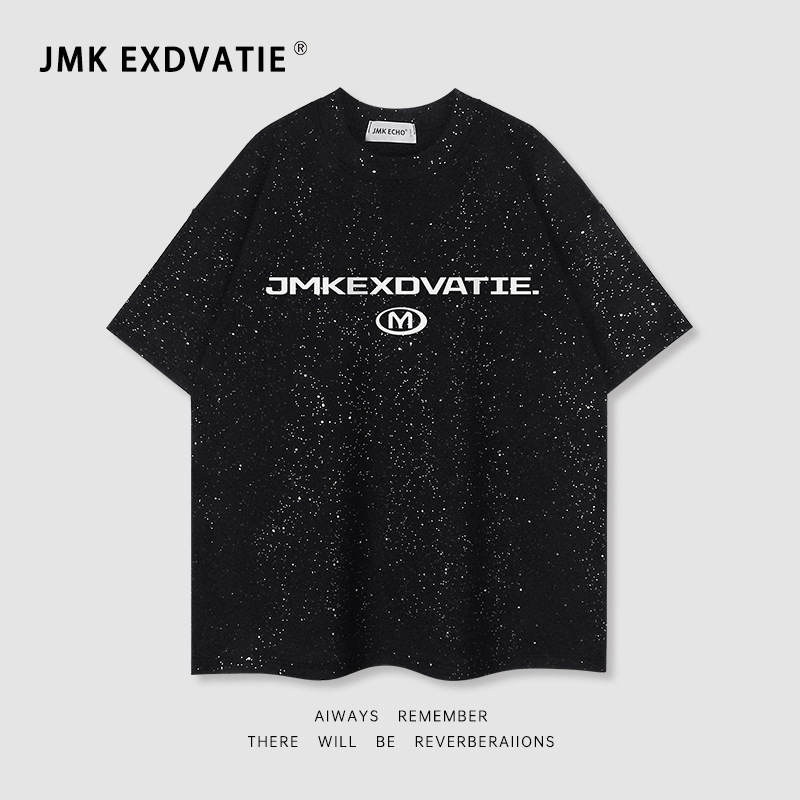 JMK EXDVATIE国潮美式满身印亮片街头宽松嘻哈中性字母满天星印花