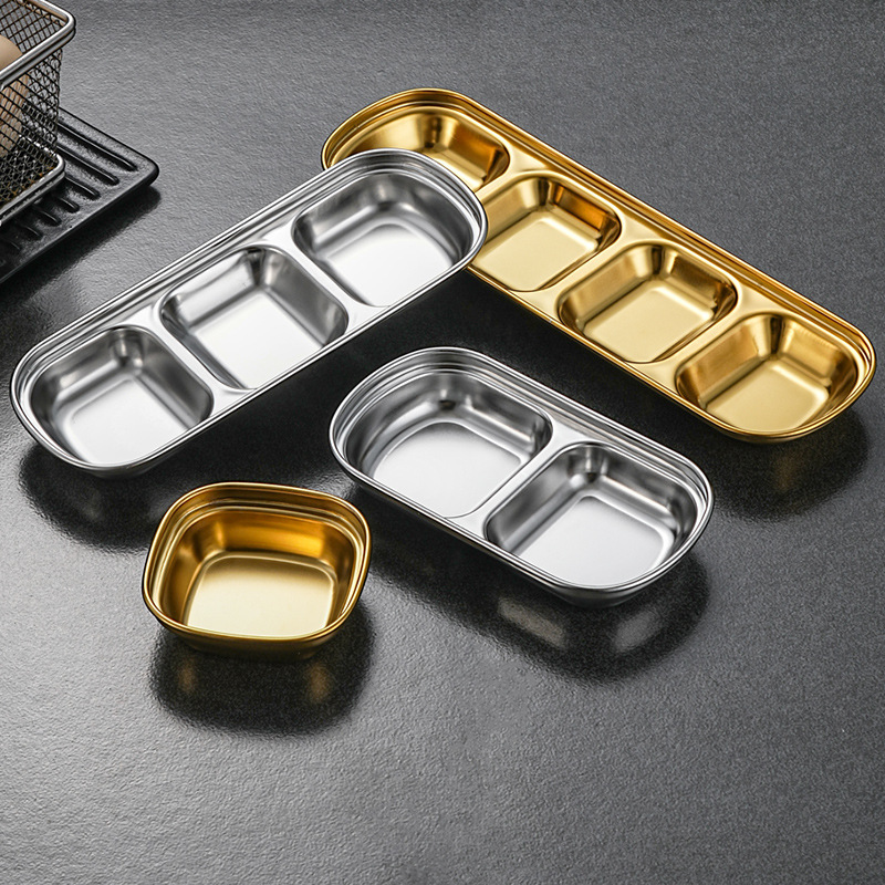 Korean 304 Stainless Steel Barbecue Dipping Dish Square Multi-Grids Thickeneded Hot Pot Restaurant Seasoning Dish Divided Sauce Dish Korean 304 Stainless Steel Barbecue Dipping Dish Square Multi-Grids Thickeneded Hot Pot Restaurant Seasoning Dish Divided Sauce Dish