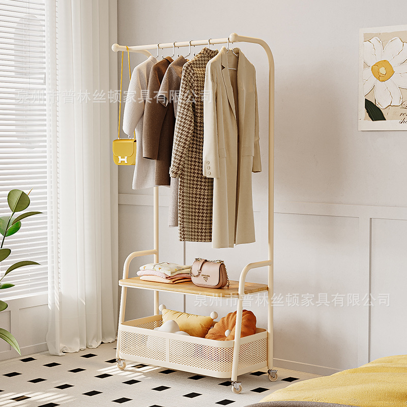 Floor-Standing Coat Rack for Bedroom, Home Use, Standing Iron Storage Rack, Cream-Style French Hanging Rack, French Cream Style