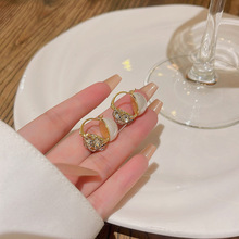 韩国新款高级设计感双面珍珠锆石耳环女轻奢小众百搭气质耳钉耳饰