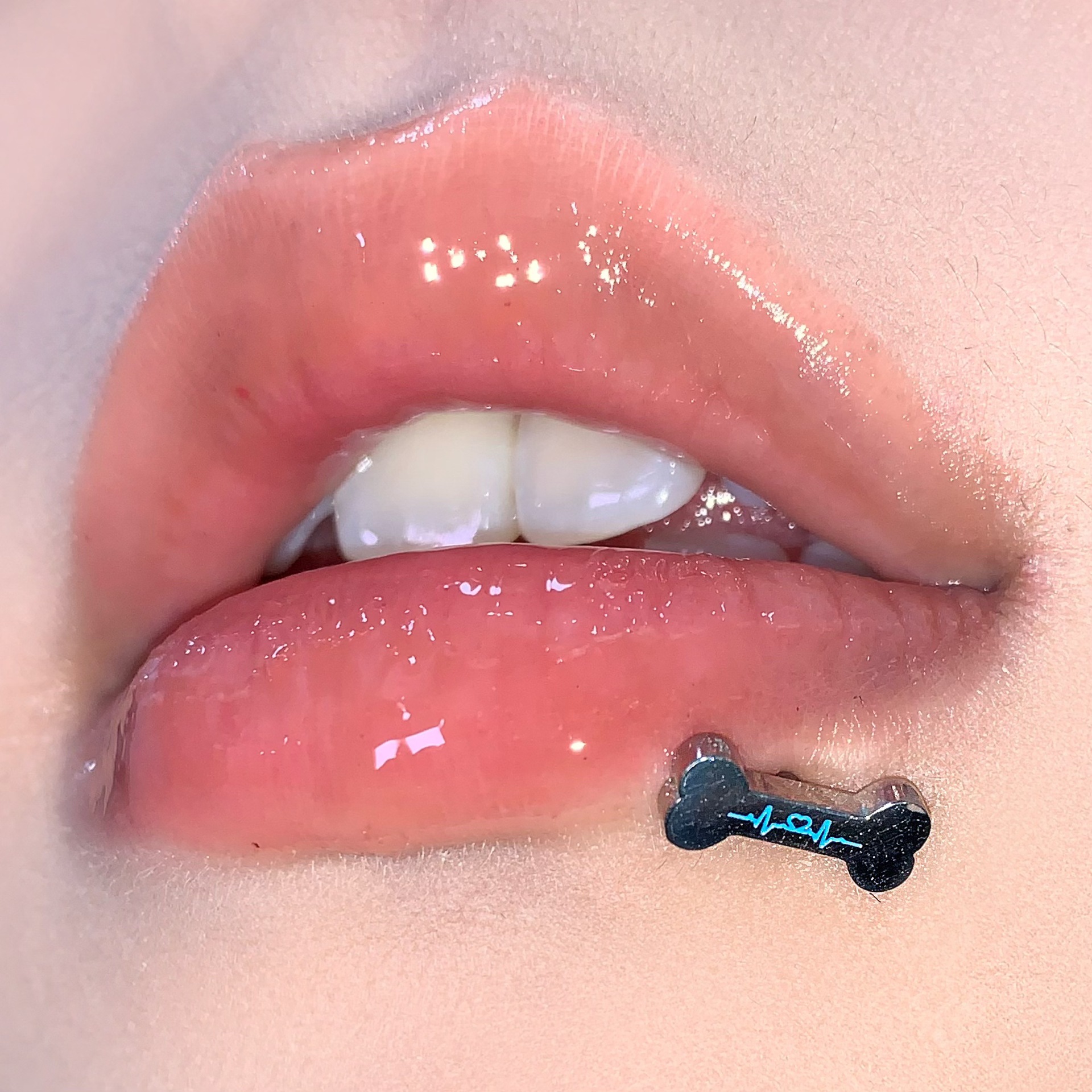 Labret stud lip piercing jewelry styling detail