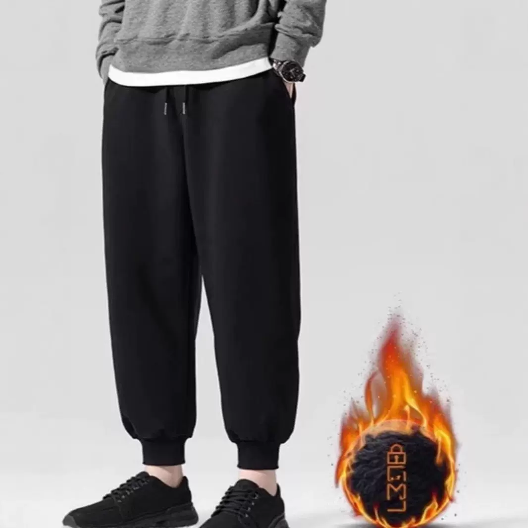 冬季新款休闲裤加绒运动裤束脚宽松长裤男生冬季卫裤直筒裤