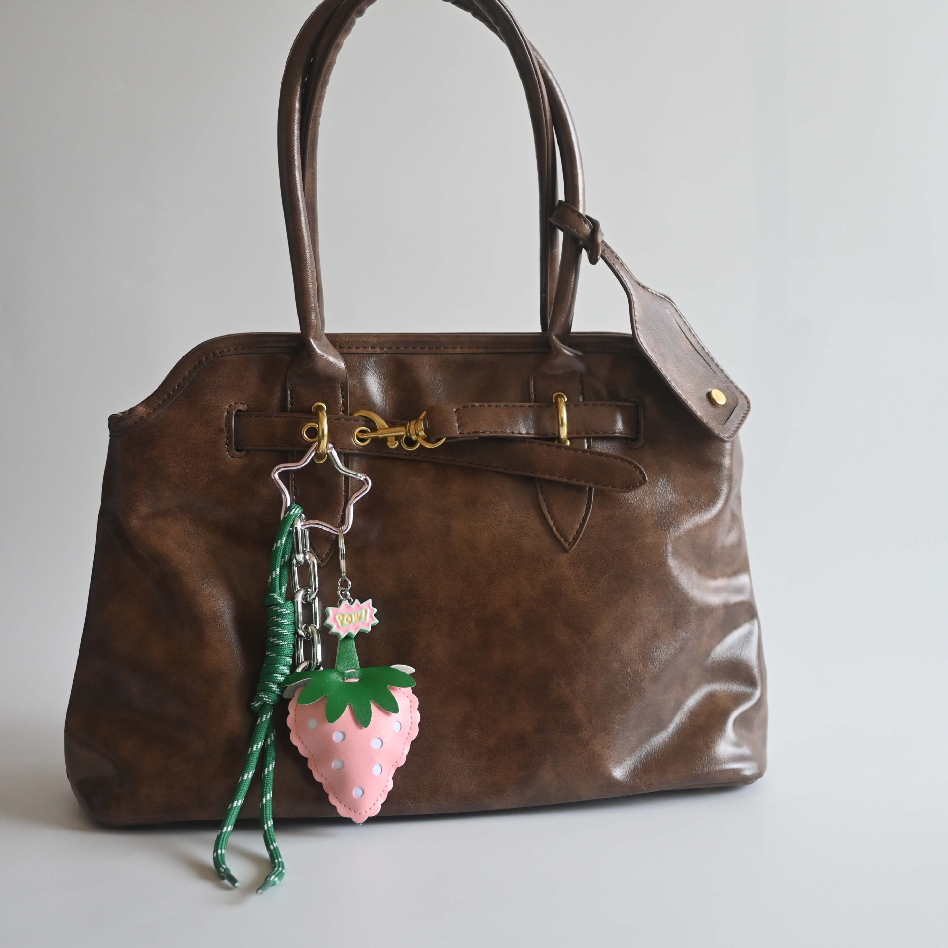 Cute Style 1 Piece Cute Strawberry Pu Leather Plating Bag Pendant Keychain