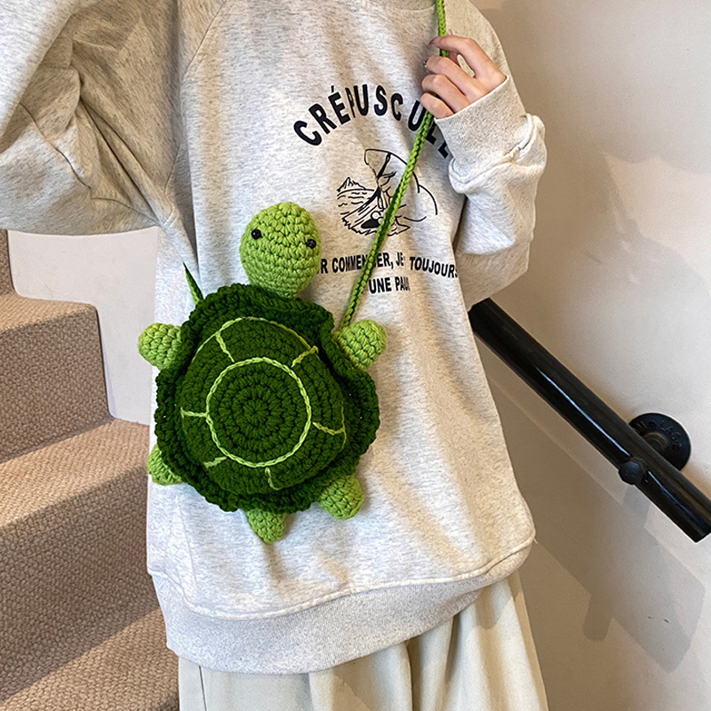 Cartoon Wool Woven Turtle Bag Cute Parent-Child Turtle Shoulder Crossbody Bag Finished Handmade Crochet Bag Coin Purse