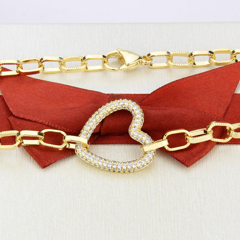 new gold-plated full diamond heart-shaped necklace