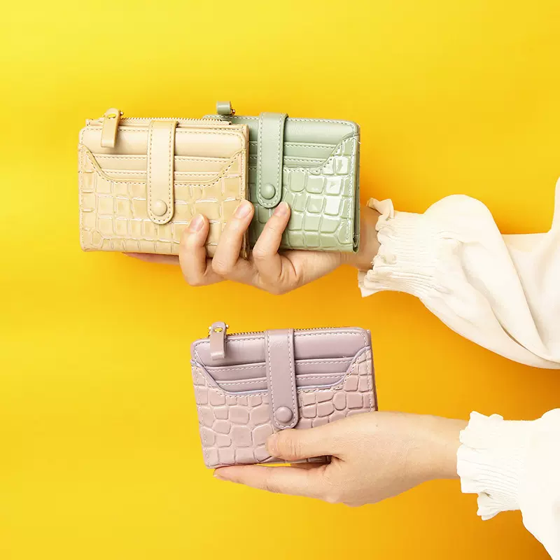 2024新款短款女钱包高档多卡位多功能卡包纯色石头纹零钱包钱夹包