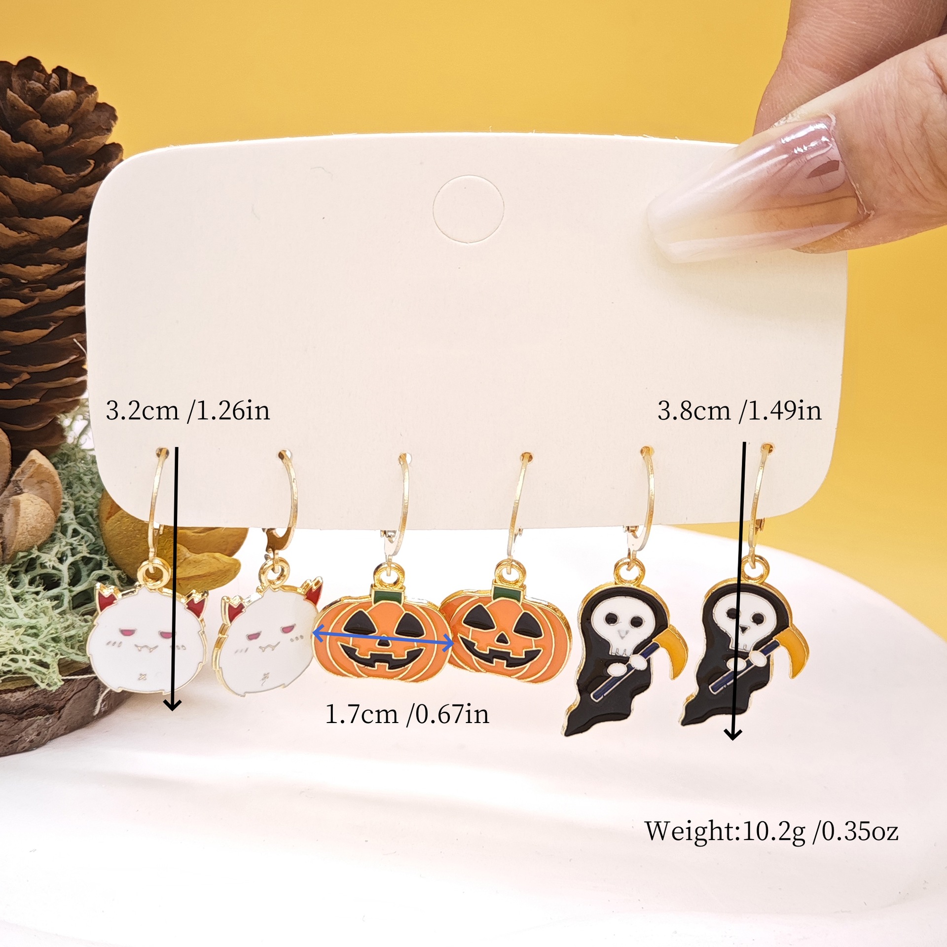 20g Weight Alloy Ear Needle Material Drop Earrings Classification 1 Set Quantity Holiday, Daily Occasion Alloy Material Halloween Festival Pumpkin, Cat, Ghost Pattern Women's Gender Cartoon Style Style Enamel Craft Cartoon Style Pumpkin Cat Ghost Alloy Enamel Earring Sets For Women's Holiday Daily 7