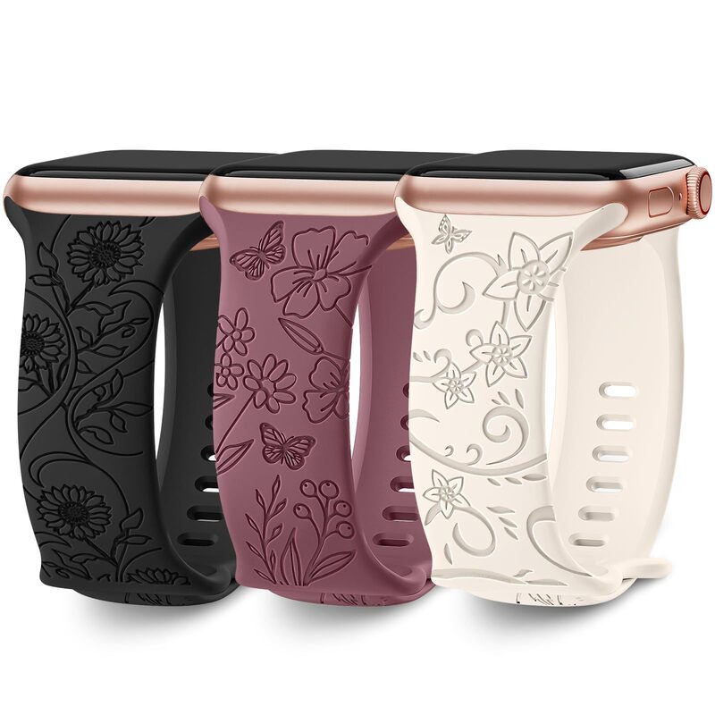 Suitable for Apple Watch with Butterfly Flower Engraving Silicone Strap Iwatch11 Sports Strap