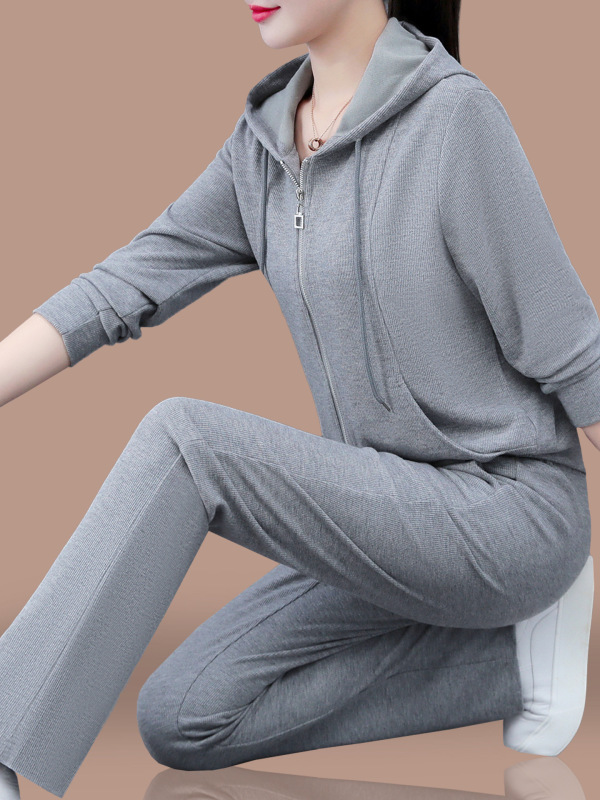 连帽卫衣运动套装女2025新款春秋洋气减龄妈妈休闲宽松跑步两件套|undefined