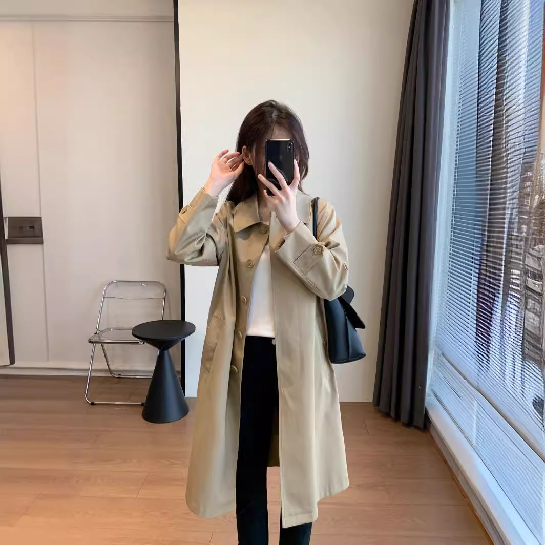 Maillard coat crisp and stylish slimming elegant lapel mid-length pleated trench coat autumn and winter New 23