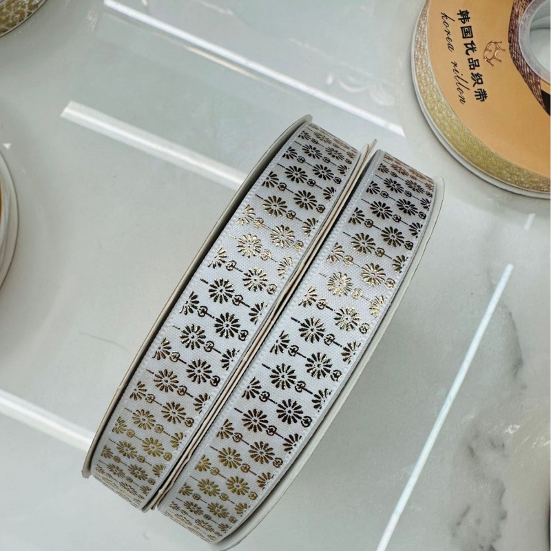 Bar brazo DIY cinta termoestable estampado poliéster cinta de regalo caja de regalo decoración 1.5cm de ancho estampado blanco