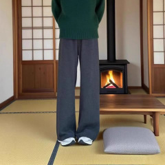 秋冬休闲垂感加绒针织阔腿裤新款高腰拖地直筒女羊绒休闲裤