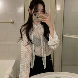 韩国ins2026早春新款韩系甜美百搭波点雪纺打底衬衫女薄上衣