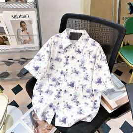 花衬衣新款时髦港风碎花短袖上衣女夏季宽松百搭设计感小众衬衫潮