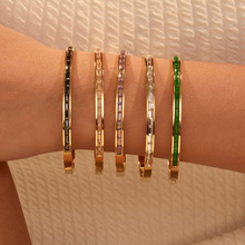 欧美跨境方钻手镯不锈钢保色彩色锆石卡扣开口高级感饰品工厂直批