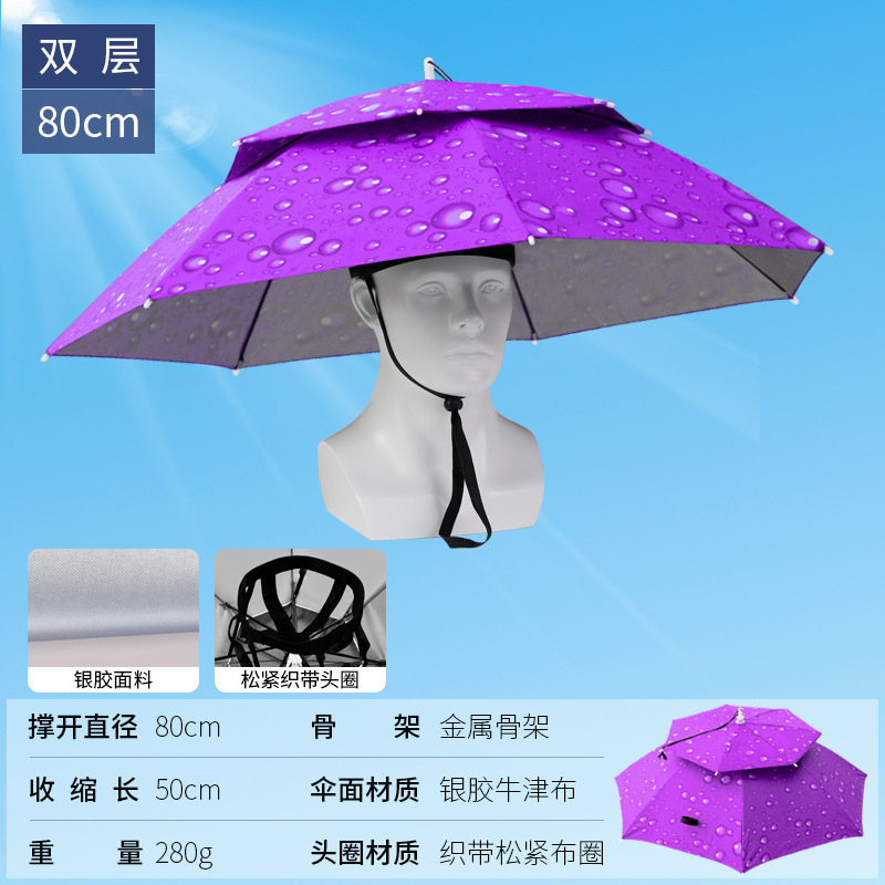 伞帽头戴雨伞帽子钓鱼头戴太阳伞户外采茶环卫防晒斗笠伞折叠大号|undefined
