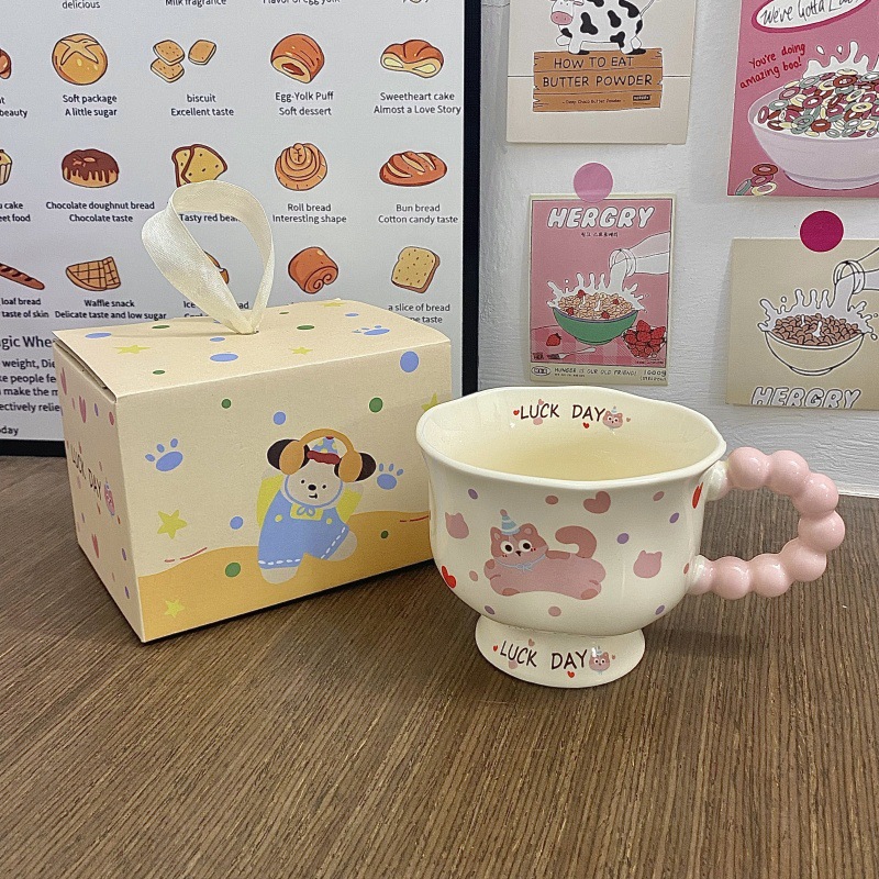 Taza de cachorro lindo Taza de alto valor Regalo de cumpleaños femenino Taza de cerámica Regalo de mano Taza de agua Café Taza de pareja