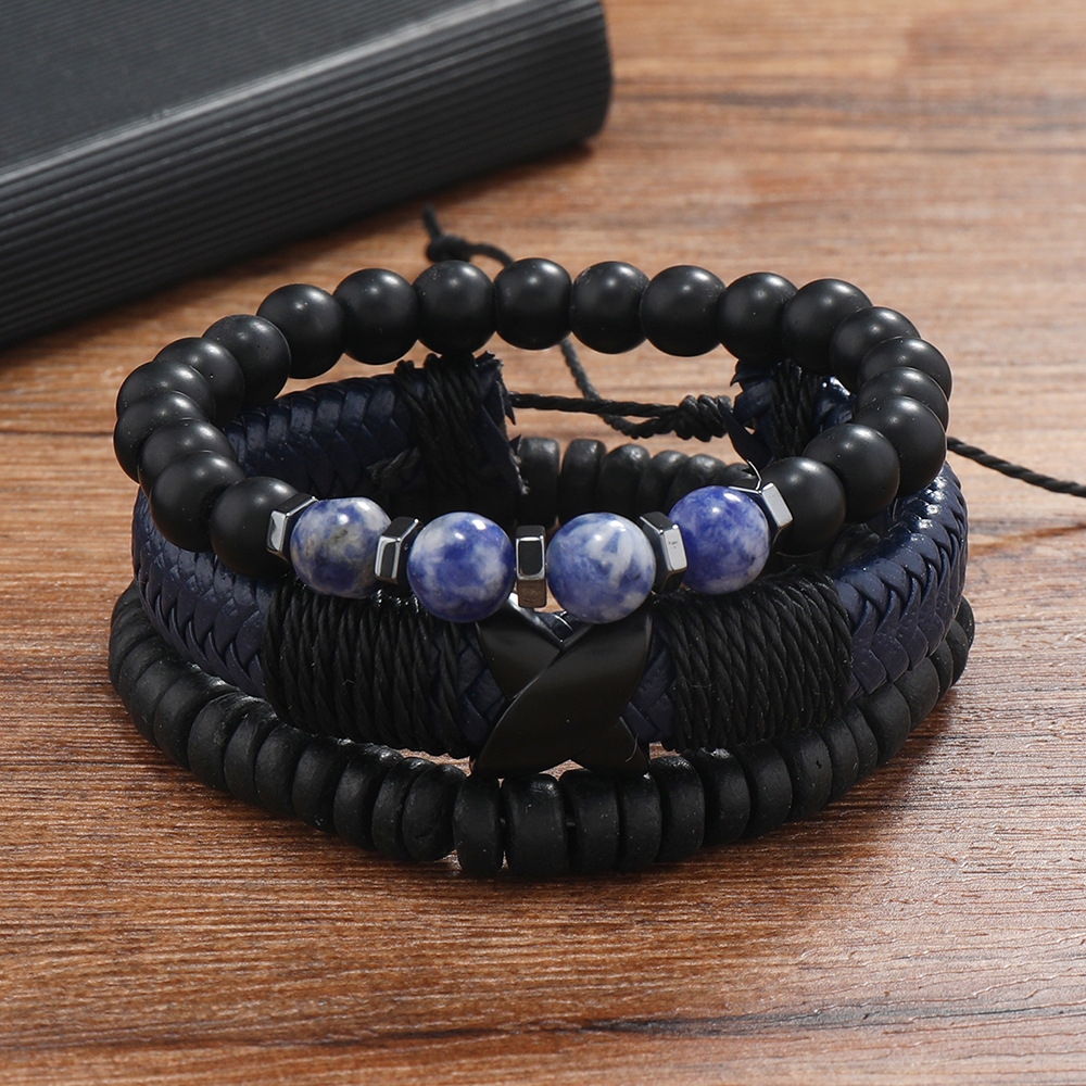 Retro Round Obsidian Beaded Men's Bracelets 1 Set display picture 15